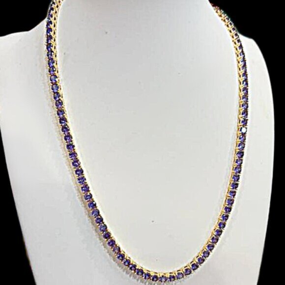 18K Gold Plated Tennis Necklace, Simulated Purple Amethyst Gemstone - Picture 5 of 5